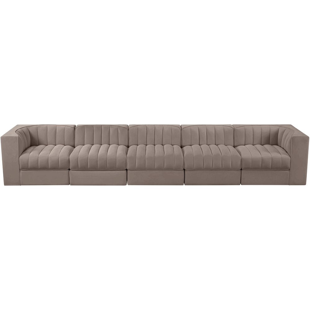 Rummi Taupe Velvet Performance Fabric Upholstered 5pc. Modular Sofa