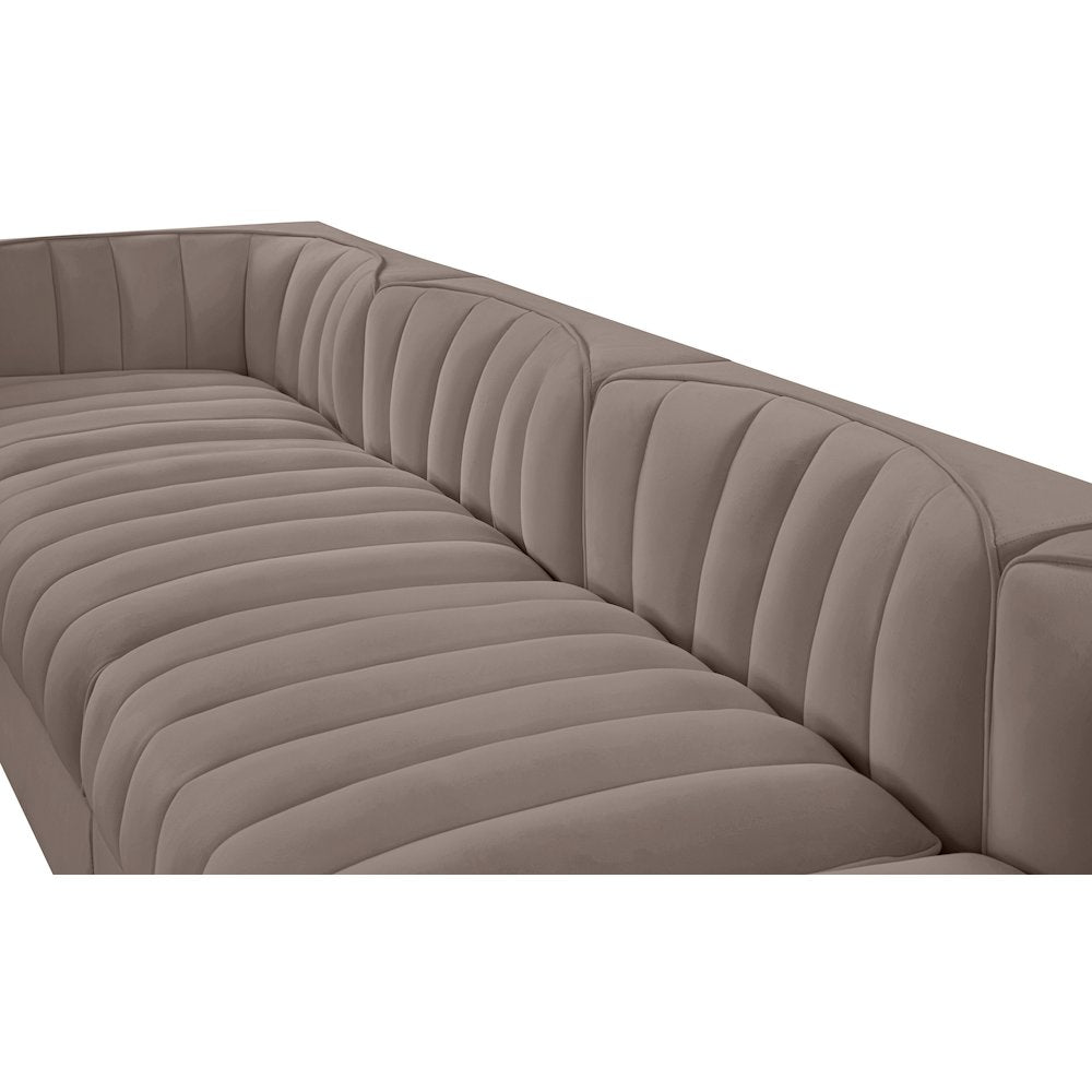 Rummi Taupe Velvet Performance Fabric Upholstered 5pc. Modular Sofa