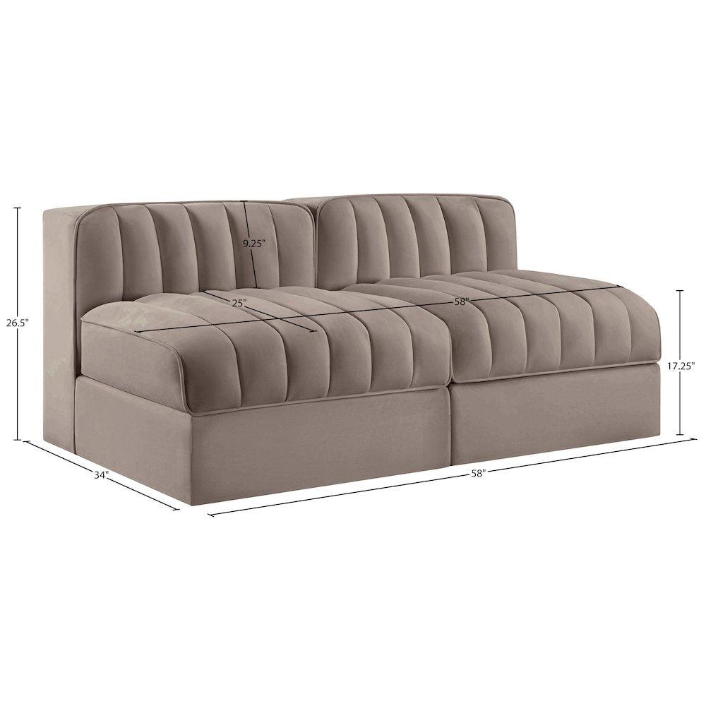 Rummi Taupe Velvet Performance Fabric Upholstered 2pc. Modular Loveseat