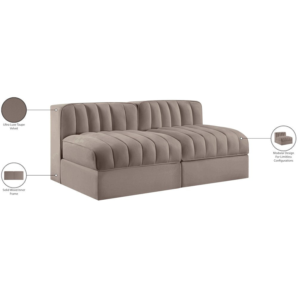 Rummi Taupe Velvet Performance Fabric Upholstered 2pc. Modular Loveseat