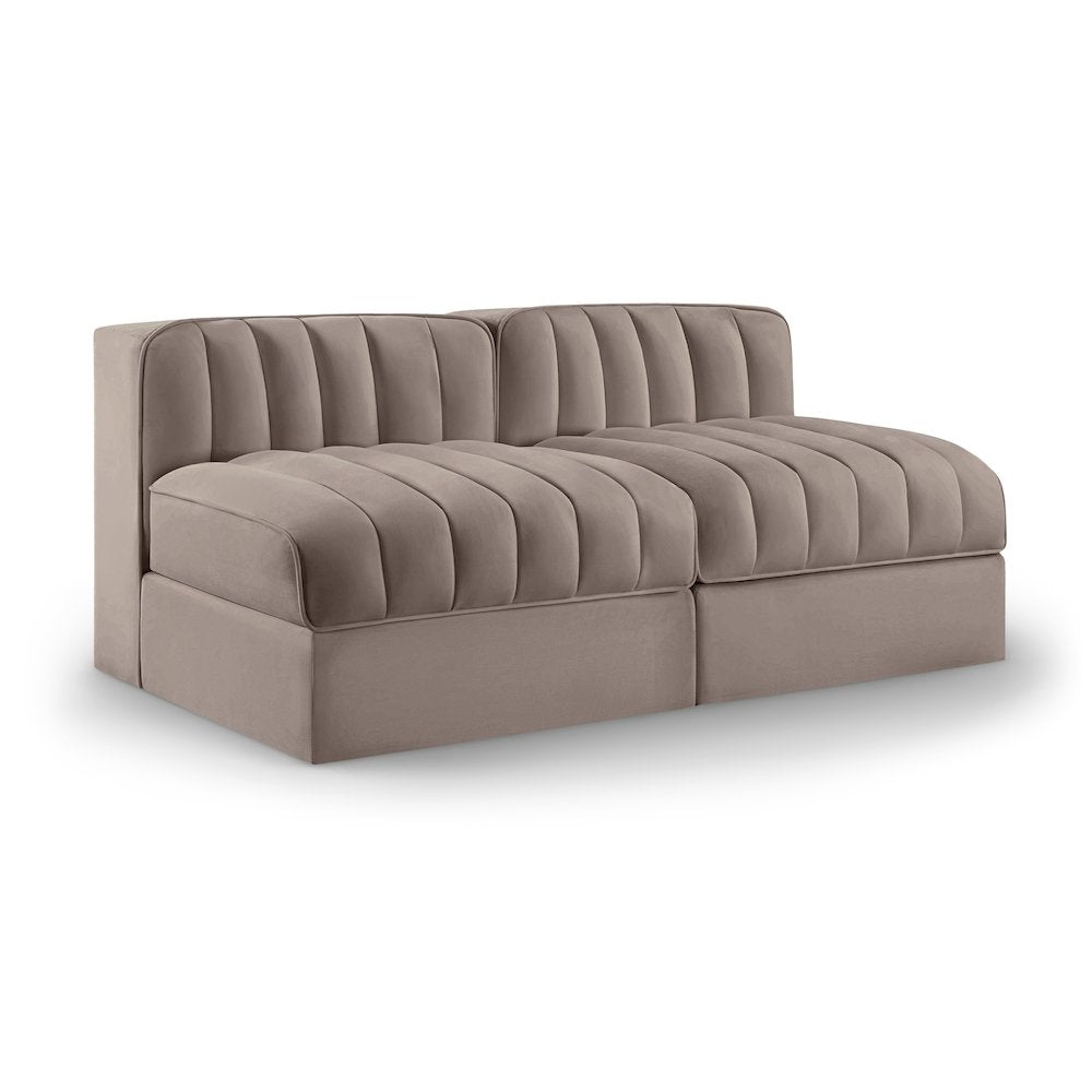 Rummi Taupe Velvet Performance Fabric Upholstered 2pc. Modular Loveseat