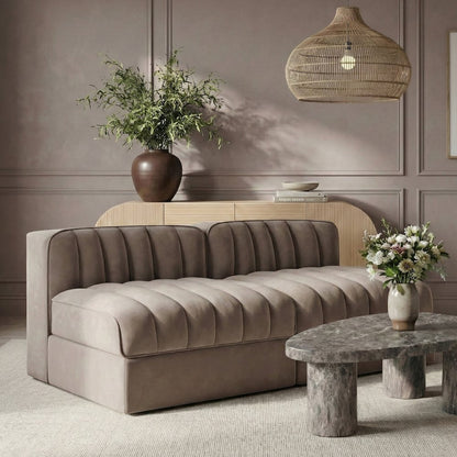 Rummi Taupe Velvet Performance Fabric Upholstered 2pc. Modular Loveseat