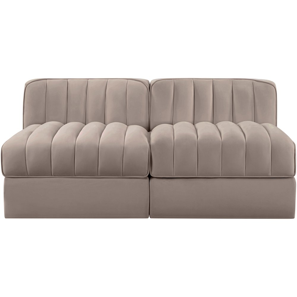Rummi Taupe Velvet Performance Fabric Upholstered 2pc. Modular Loveseat