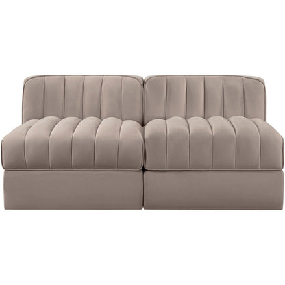 Rummi Taupe Velvet Performance Fabric Upholstered 2pc. Modular Loveseat
