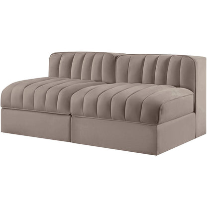Rummi Taupe Velvet Performance Fabric Upholstered 2pc. Modular Loveseat