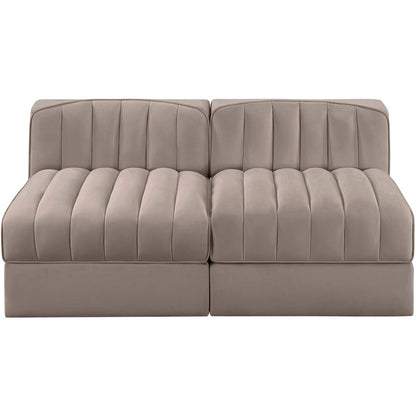 Rummi Taupe Velvet Performance Fabric Upholstered 2pc. Modular Loveseat