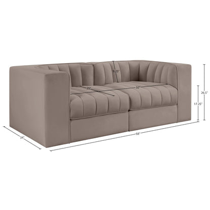 Rummi Taupe Velvet Performance Fabric Upholstered 2pc. Modular Loveseat