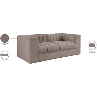 Rummi Taupe Velvet Performance Fabric Upholstered 2pc. Modular Loveseat