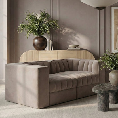Rummi Taupe Velvet Performance Fabric Upholstered 2pc. Modular Loveseat