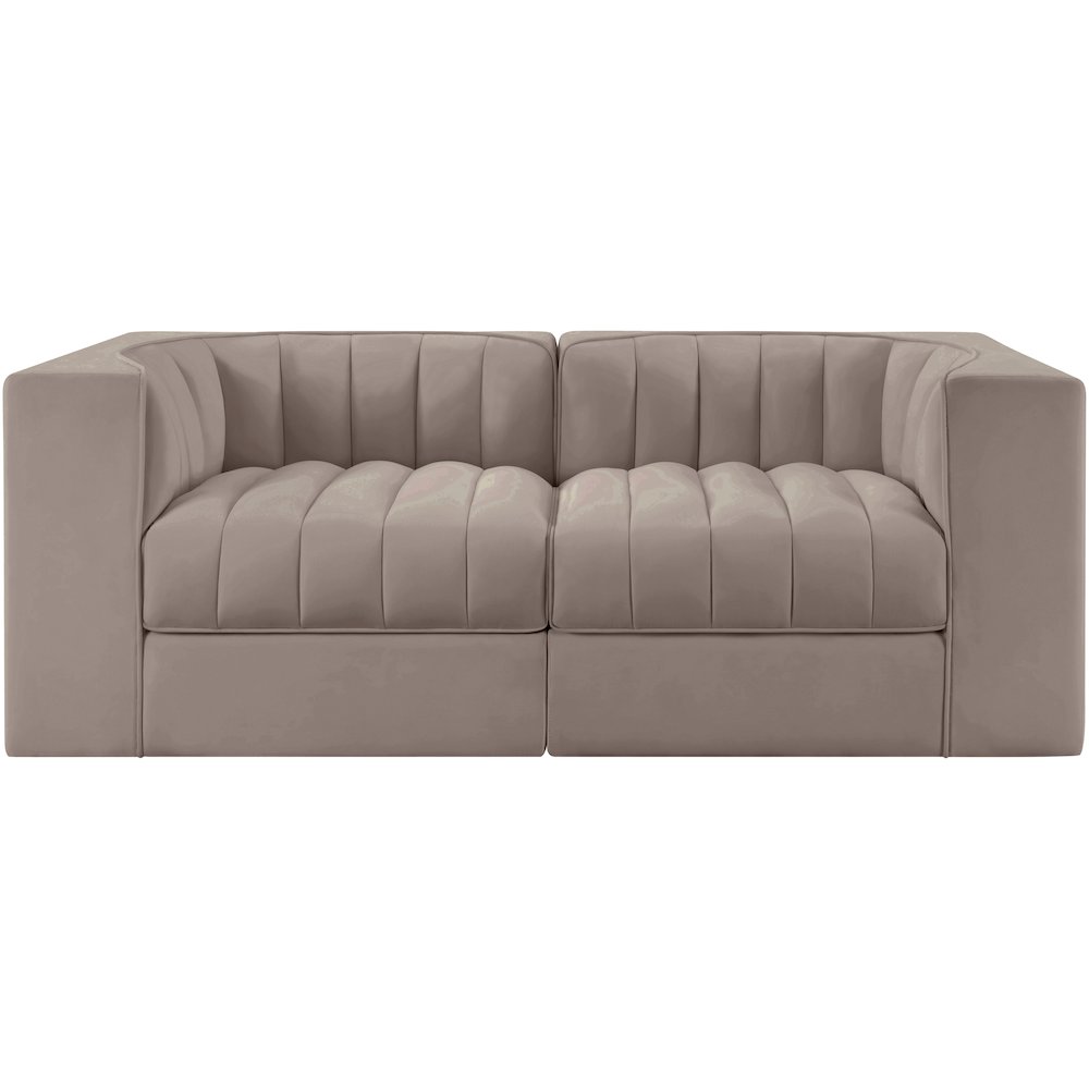 Rummi Taupe Velvet Performance Fabric Upholstered 2pc. Modular Loveseat