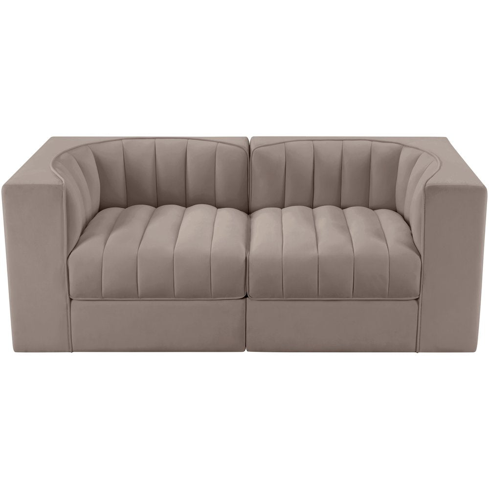 Rummi Taupe Velvet Performance Fabric Upholstered 2pc. Modular Loveseat