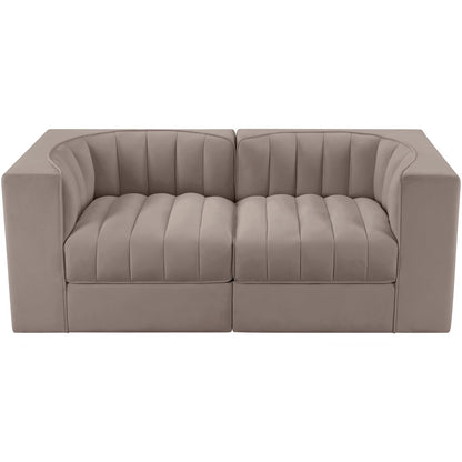 Rummi Taupe Velvet Performance Fabric Upholstered 2pc. Modular Loveseat