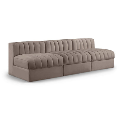 Rummi Taupe Velvet Performance Fabric Upholstered 3pc. Modular Sofa