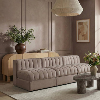 Rummi Taupe Velvet Performance Fabric Upholstered 3pc. Modular Sofa
