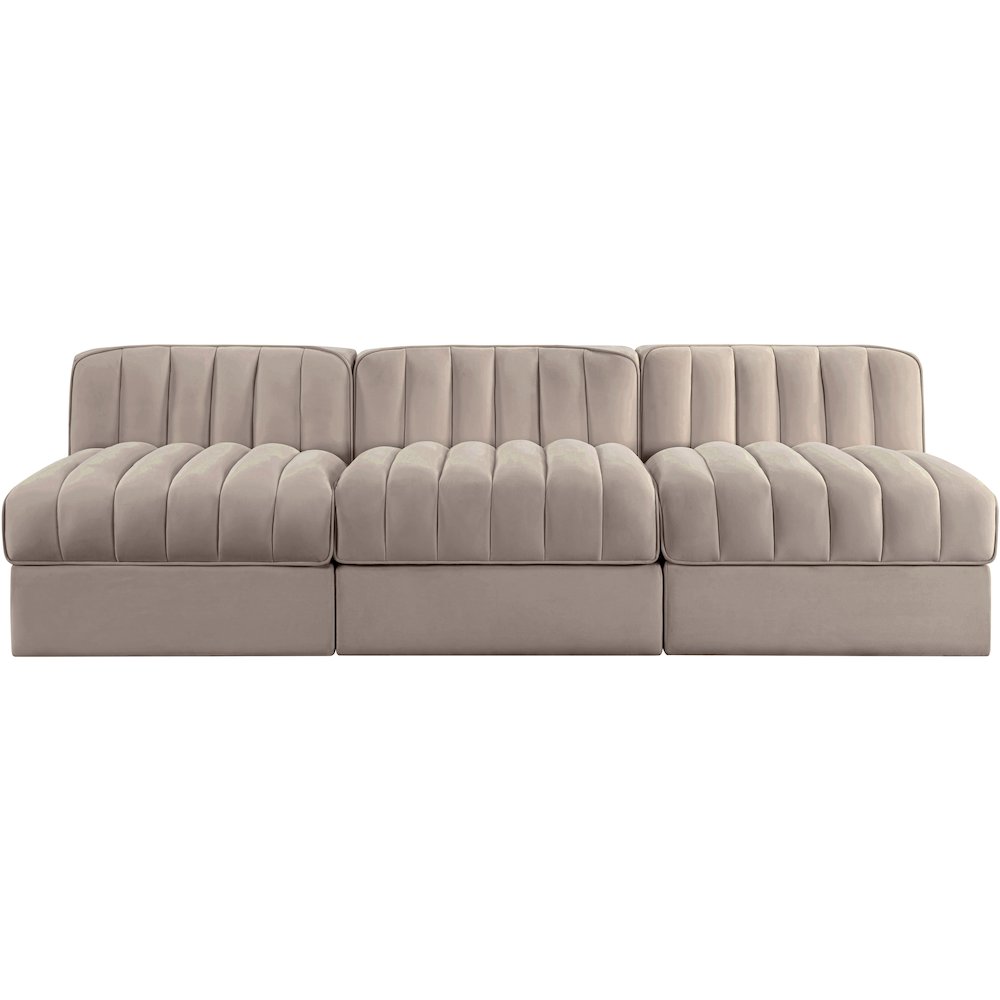 Rummi Taupe Velvet Performance Fabric Upholstered 3pc. Modular Sofa