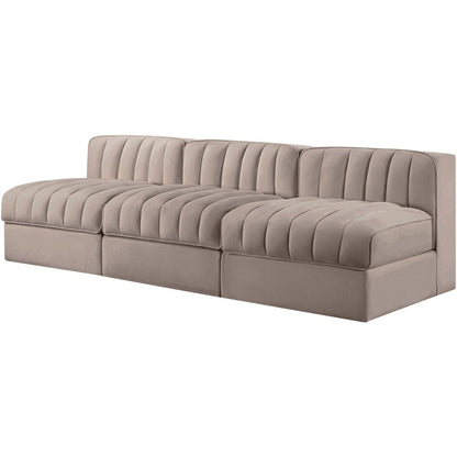 Rummi Taupe Velvet Performance Fabric Upholstered 3pc. Modular Sofa