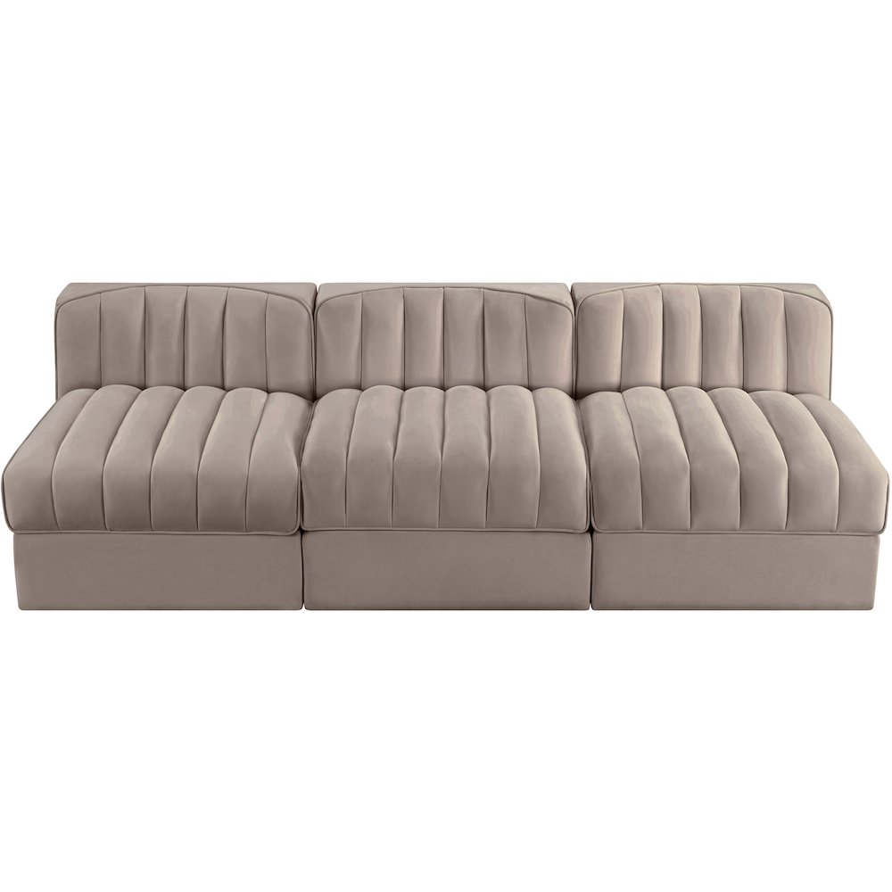Rummi Taupe Velvet Performance Fabric Upholstered 3pc. Modular Sofa