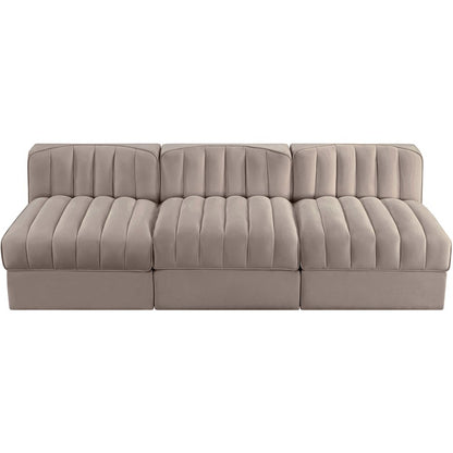Rummi Taupe Velvet Performance Fabric Upholstered 3pc. Modular Sofa