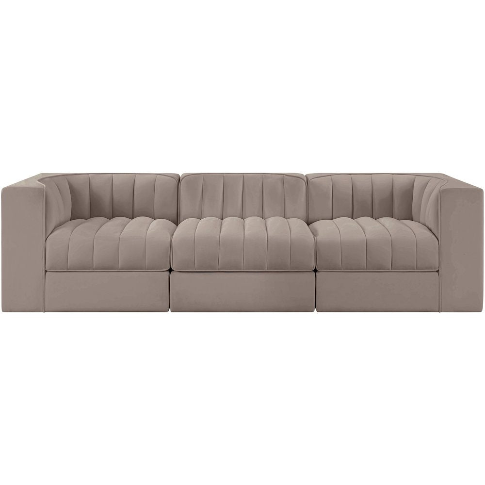 Rummi Taupe Velvet Performance Fabric Upholstered 3pc. Modular Sofa