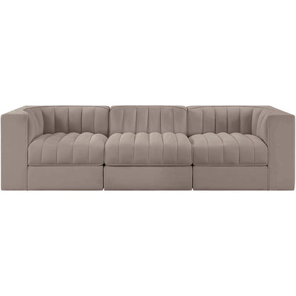 Rummi Taupe Velvet Performance Fabric Upholstered 3pc. Modular Sofa