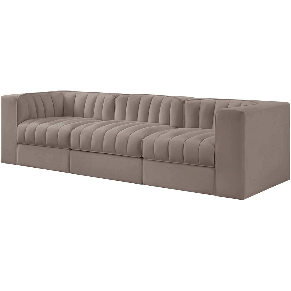 Rummi Taupe Velvet Performance Fabric Upholstered 3pc. Modular Sofa