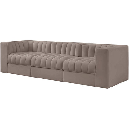 Rummi Taupe Velvet Performance Fabric Upholstered 3pc. Modular Sofa