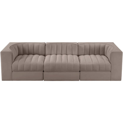 Rummi Taupe Velvet Performance Fabric Upholstered 3pc. Modular Sofa