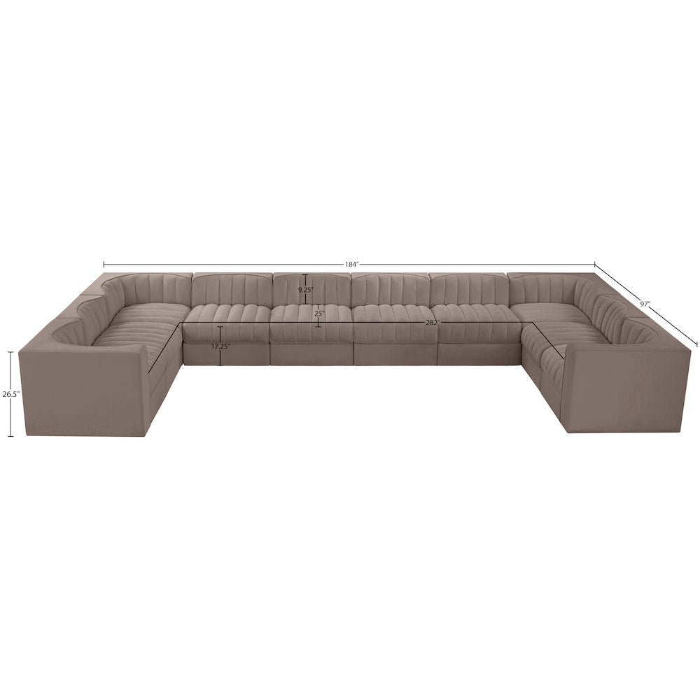 Rummi Taupe Velvet Performance Fabric Upholstered 10pc. Modular Sectional