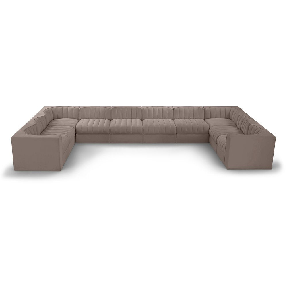 Rummi Taupe Velvet Performance Fabric Upholstered 10pc. Modular Sectional