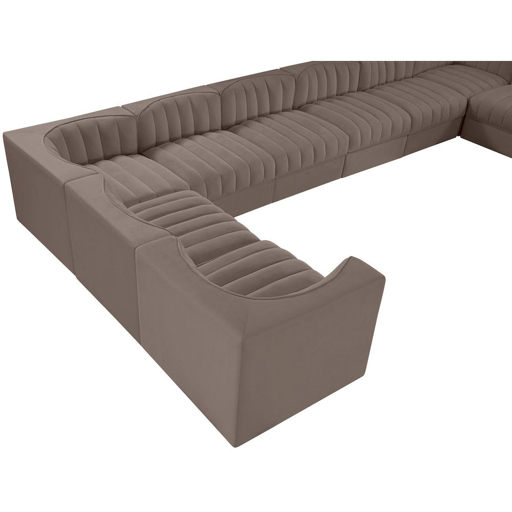 Rummi Taupe Velvet Performance Fabric Upholstered 10pc. Modular Sectional