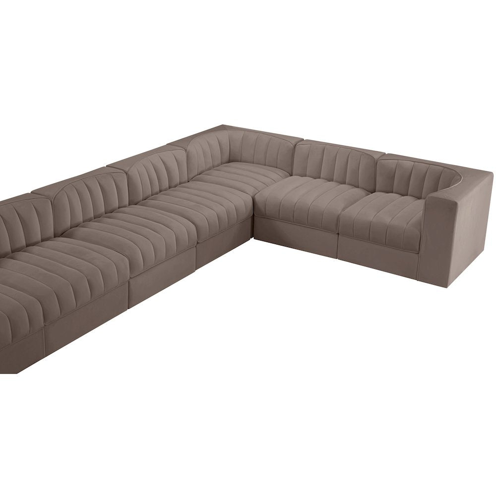 Rummi Taupe Velvet Performance Fabric Upholstered 10pc. Modular Sectional