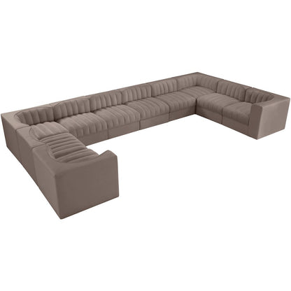 Rummi Taupe Velvet Performance Fabric Upholstered 10pc. Modular Sectional