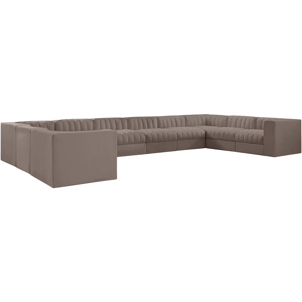 Rummi Taupe Velvet Performance Fabric Upholstered 10pc. Modular Sectional