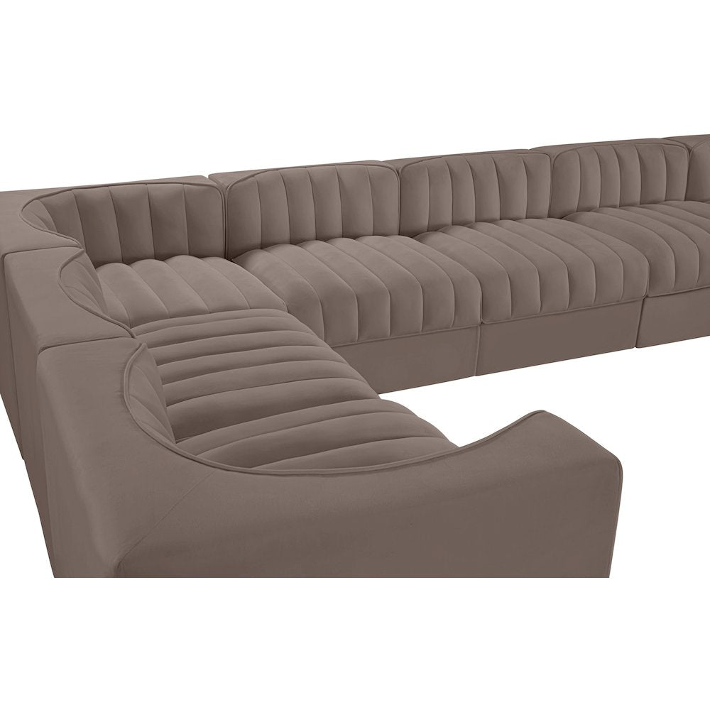 Rummi Taupe Velvet Performance Fabric Upholstered 10pc. Modular Sectional