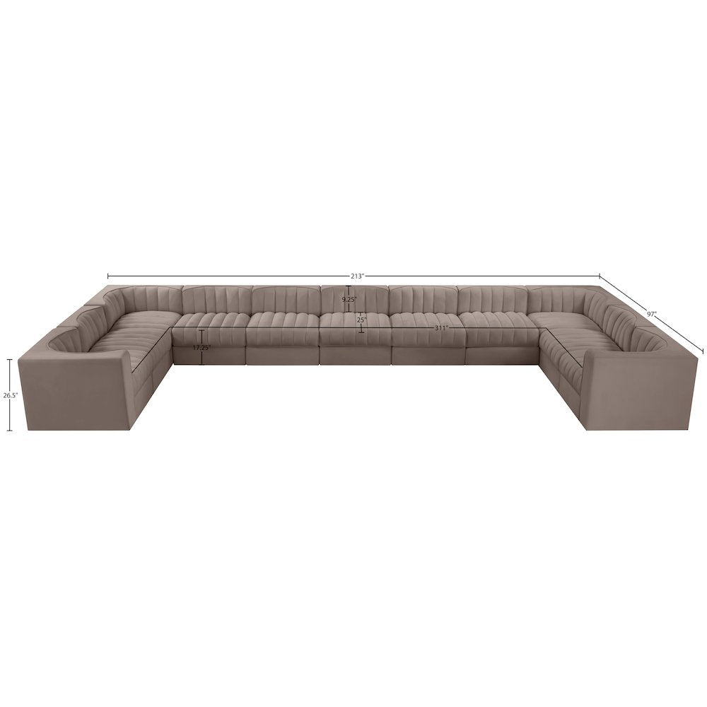 Rummi Taupe Velvet Performance Fabric Upholstered 11pc. Modular Sectional