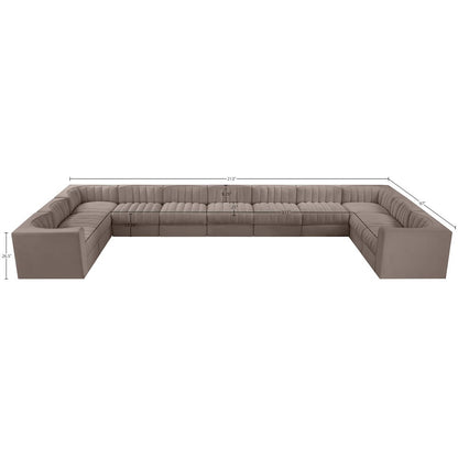 Rummi Taupe Velvet Performance Fabric Upholstered 11pc. Modular Sectional