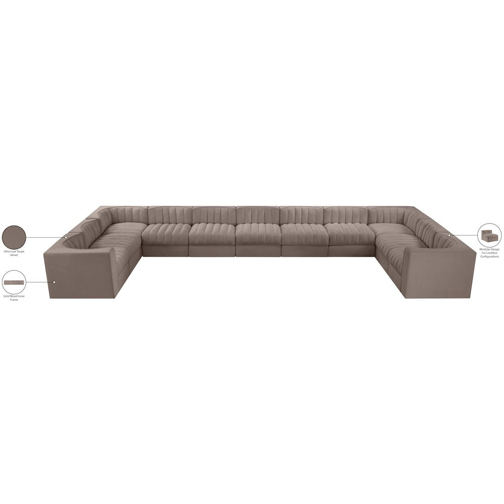 Rummi Taupe Velvet Performance Fabric Upholstered 11pc. Modular Sectional