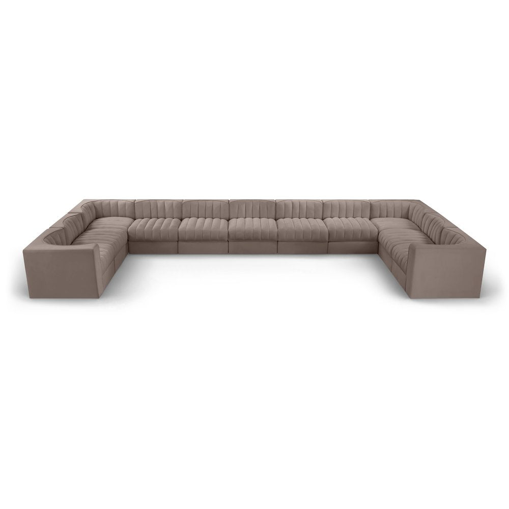 Rummi Taupe Velvet Performance Fabric Upholstered 11pc. Modular Sectional