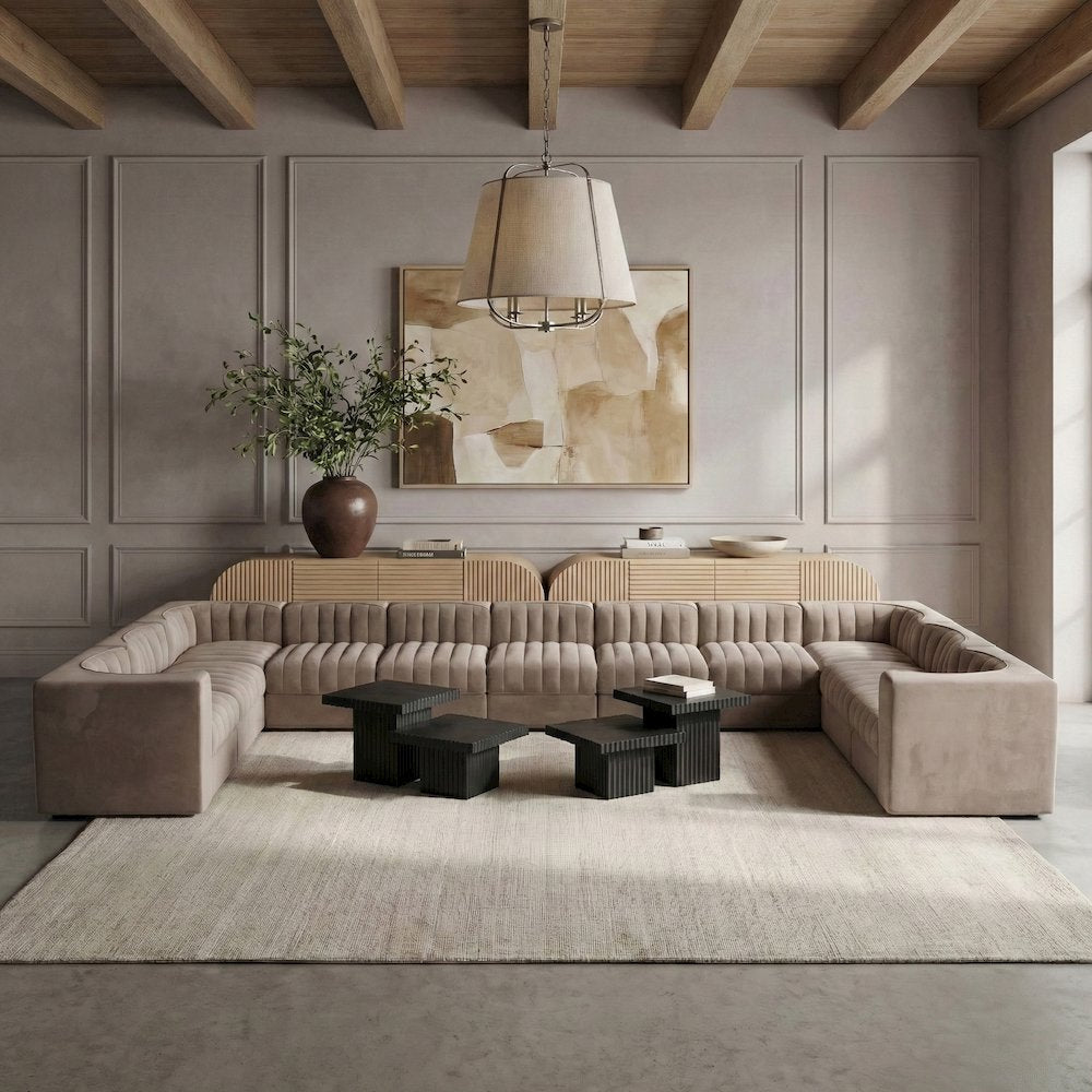 Rummi Taupe Velvet Performance Fabric Upholstered 11pc. Modular Sectional