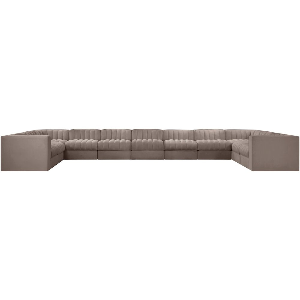Rummi Taupe Velvet Performance Fabric Upholstered 11pc. Modular Sectional