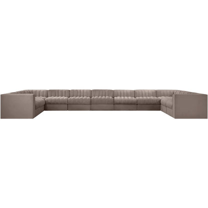 Rummi Taupe Velvet Performance Fabric Upholstered 11pc. Modular Sectional
