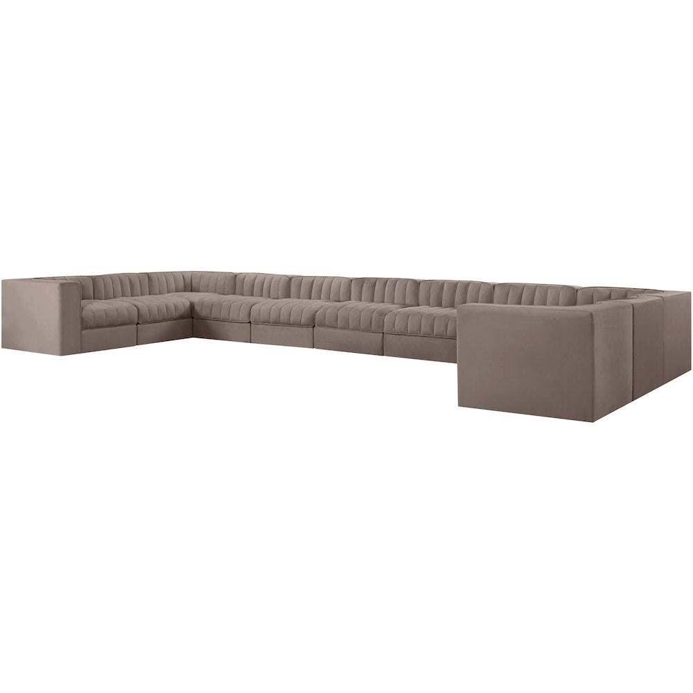 Rummi Taupe Velvet Performance Fabric Upholstered 11pc. Modular Sectional