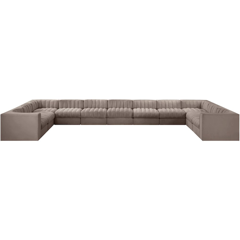 Rummi Taupe Velvet Performance Fabric Upholstered 11pc. Modular Sectional