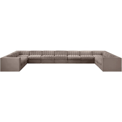 Rummi Taupe Velvet Performance Fabric Upholstered 11pc. Modular Sectional