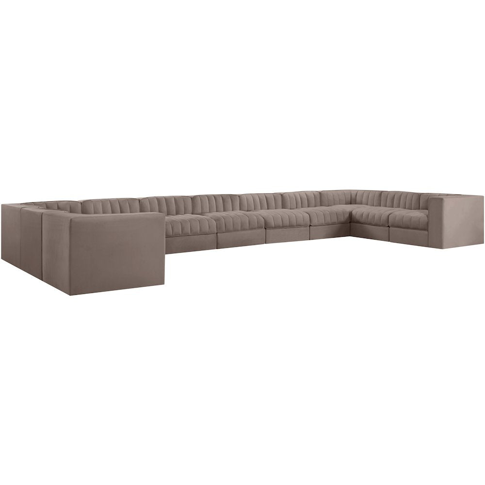 Rummi Taupe Velvet Performance Fabric Upholstered 11pc. Modular Sectional
