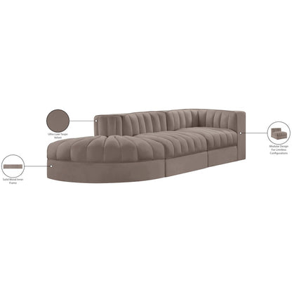 Rummi Taupe Velvet Performance Fabric Upholstered 3pc. Modular Sectional