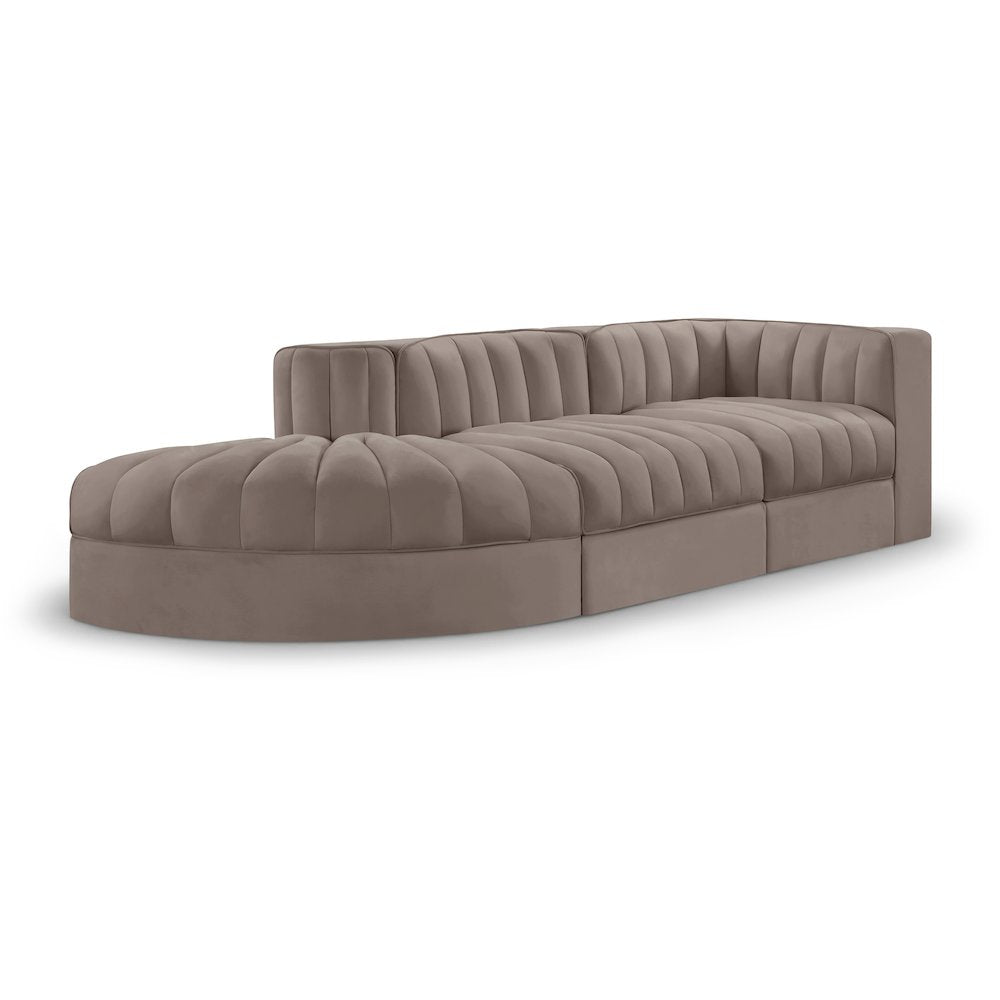Rummi Taupe Velvet Performance Fabric Upholstered 3pc. Modular Sectional