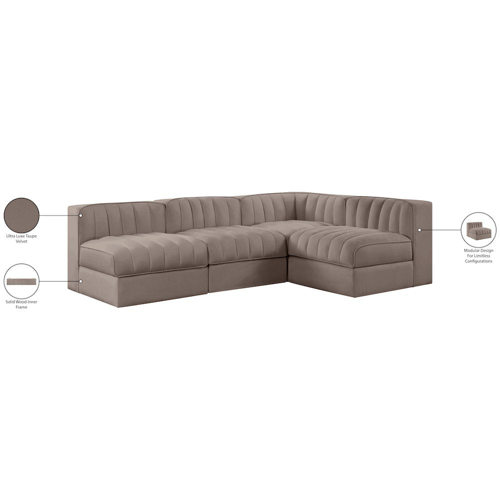 Rummi Taupe Velvet Performance Fabric Upholstered 4pc. Modular Sectional