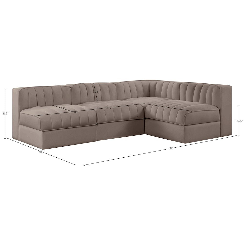 Rummi Taupe Velvet Performance Fabric Upholstered 4pc. Modular Sectional