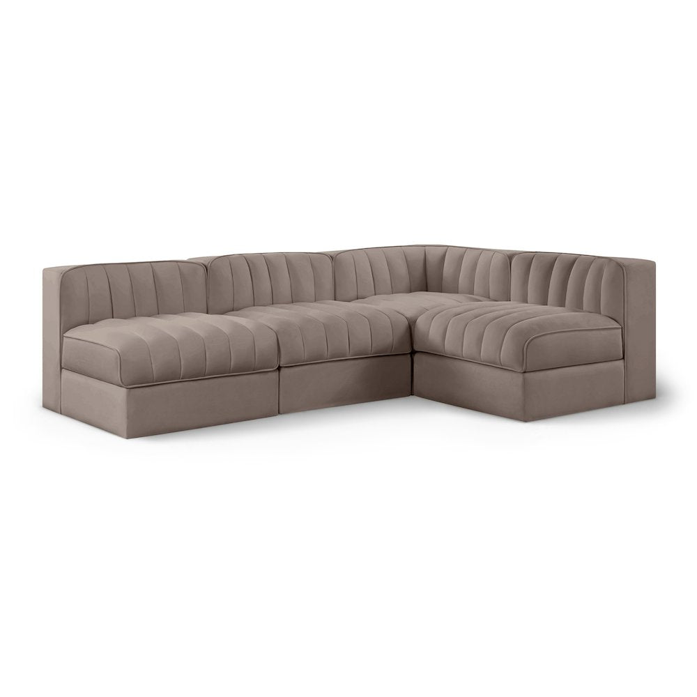 Rummi Taupe Velvet Performance Fabric Upholstered 4pc. Modular Sectional